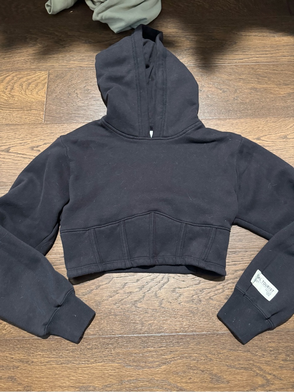 Free People Black Cropped Corset-Detail Hoodie